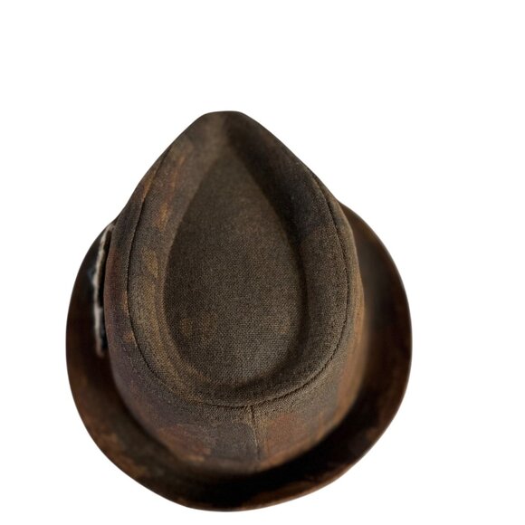 Distressed Fedora Brown Camo Floral Accent Steampunk Stagecoach Stingy Brim - Picture 6 of 13